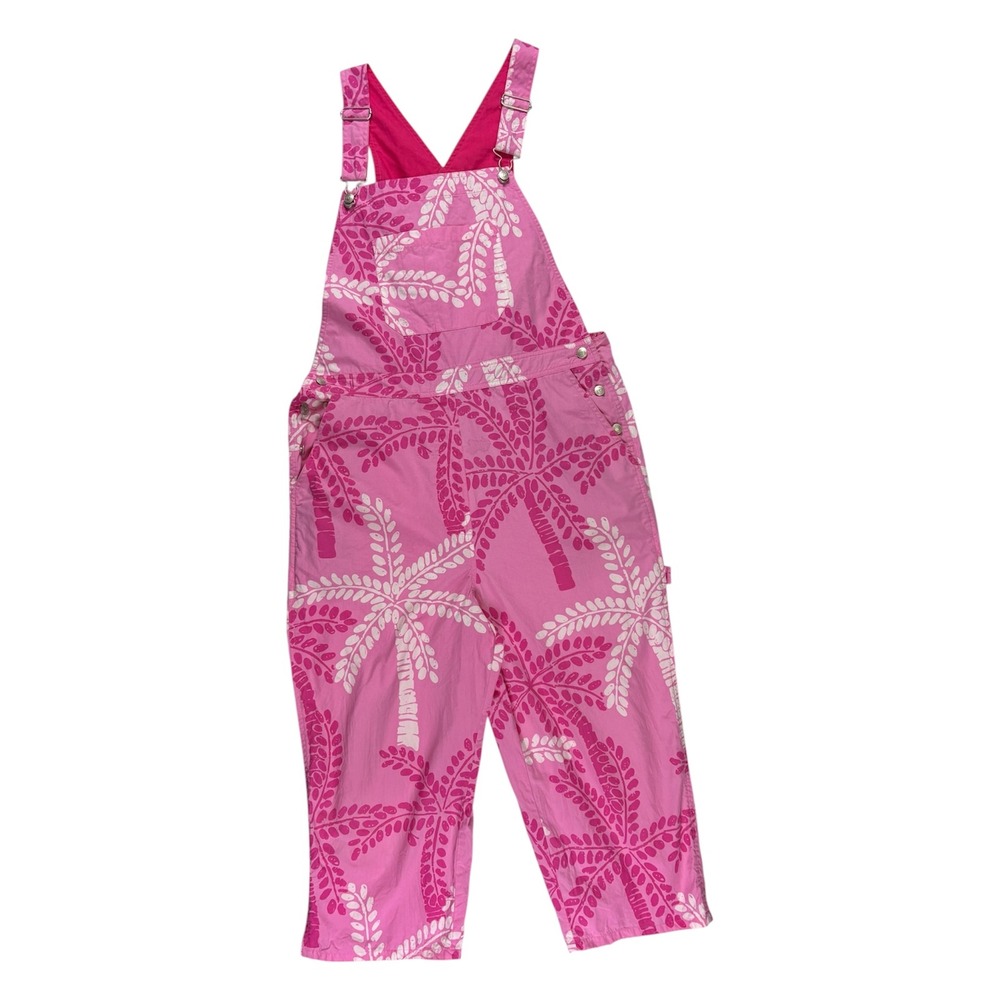 Vintage 90s Y2K Lilly Pulitzer Overalls Women 10 Palm Tree Tropical Carpenter